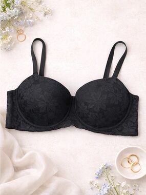 No Boundaries 34DD Black Lace Push-Up Bra NWT